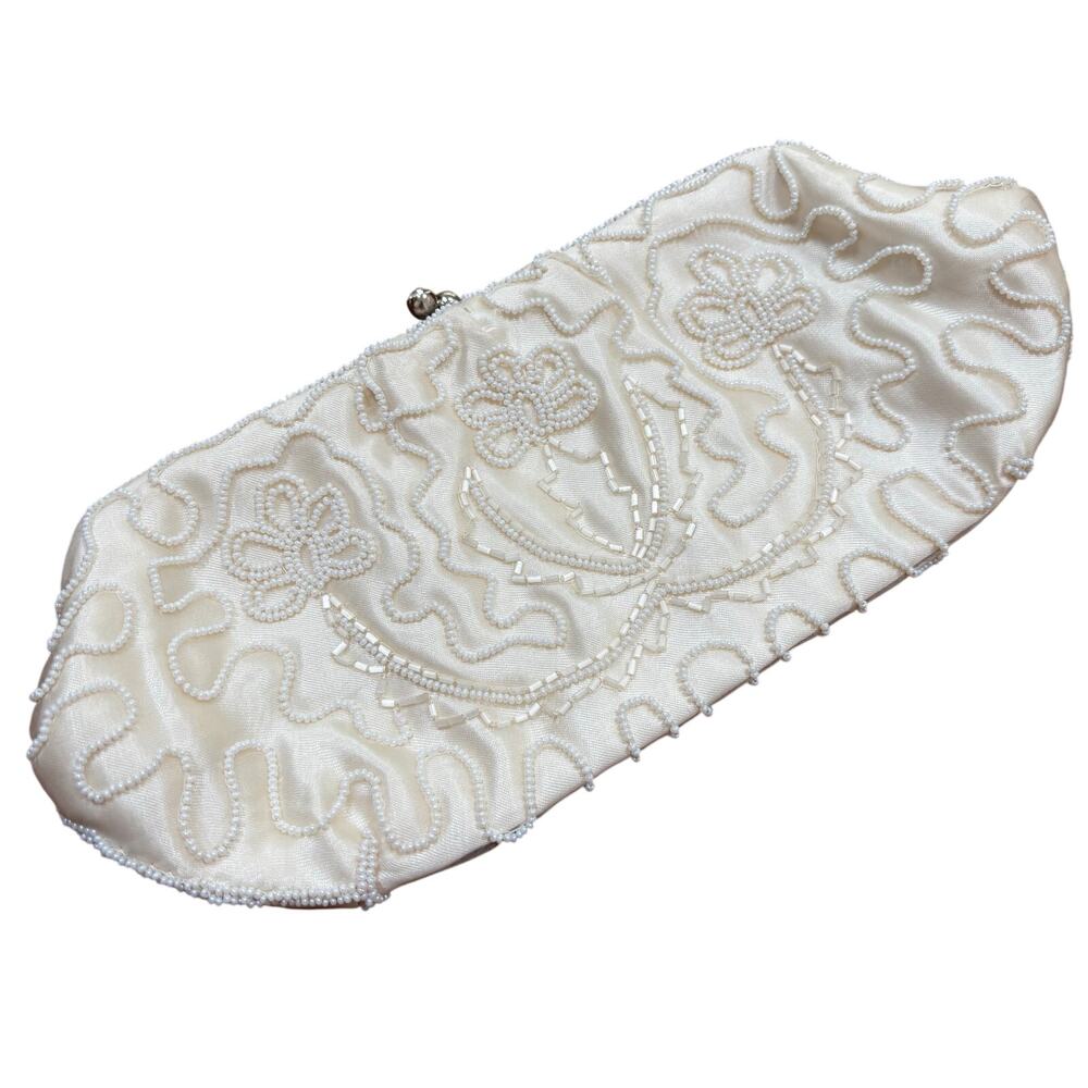 Vintage Bride clutch purse creamy white beaded prom wedding Bag by Debbie Japan